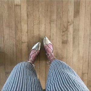 Gold pointed tie up flats -Old Navy